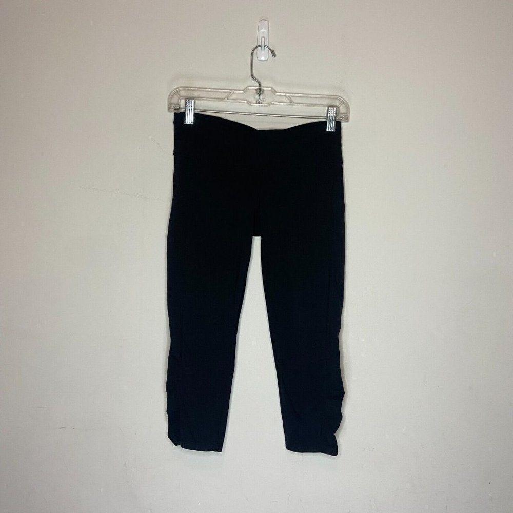 Athleta Capri Leggings Womens S Solid Black Stretch Elastic Hem Athletic Workout